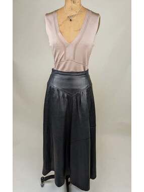 1970's black full leather maxi skirt